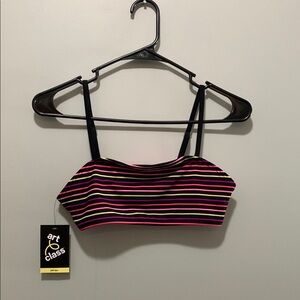 Art Class Girl's Striped Swim Top - Black and Pink